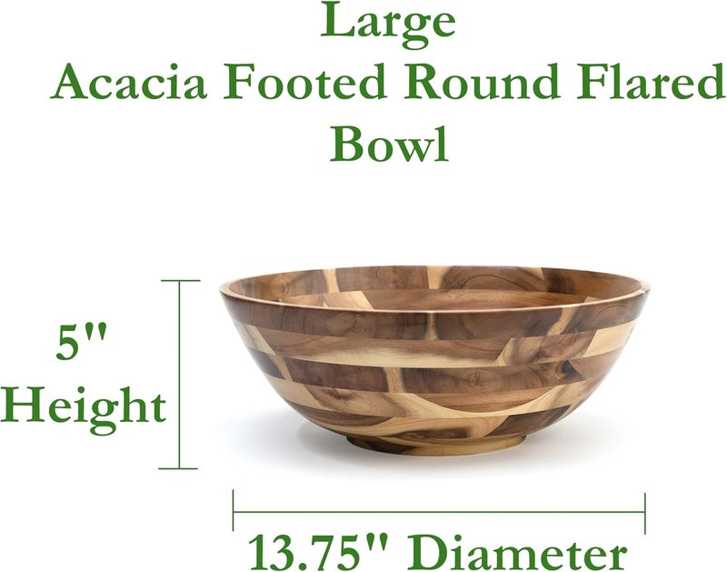 Lipper International Acacia Footed Round Flared Serving Bowl for Fruits or Salads Large 1375 Diameter x 5 Height Single Bowl - Image 2