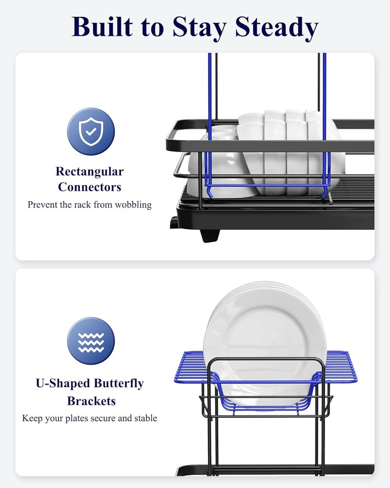 Kitsure 2-Tier Dish Drying Rack for Kitchen Counter, Stainless Steel Dish Drainer with Drainboard & Cutlery Holder, Kitchen Sink Organizer for Plates and Bowls, Black, 30 × 39 × 31 cm - Image 5