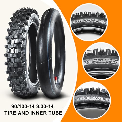 HOLATO Rear 90/100-14 3.00-14 Front 70/100-17 2.75-17 Tire and Inner Tube for 110cc 125cc KLX125 KLX140 KX85 TTR125 RM80 TaoTao DB17 Apollo RFZX18 Coolster Dirt Pit Bike Off Road Motocross Heavy Duty - Image 3