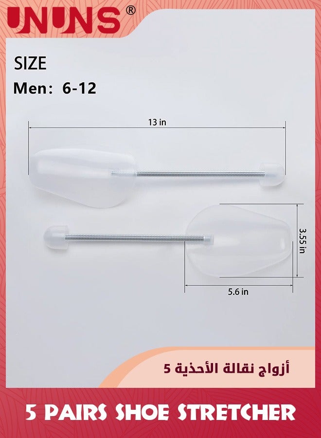 UNUNS موسع حذاء، أشجار حذاء بشكل، 5 أزواج قابلة للتعديل بطول حذاء الرجال، شجرة حذاء بلاستيكية للرجال بحجم، دعم حذاء محمول عملي مع زنبرك توتر، لتنظيف الشكل/منع التجاعيد  - Image 2