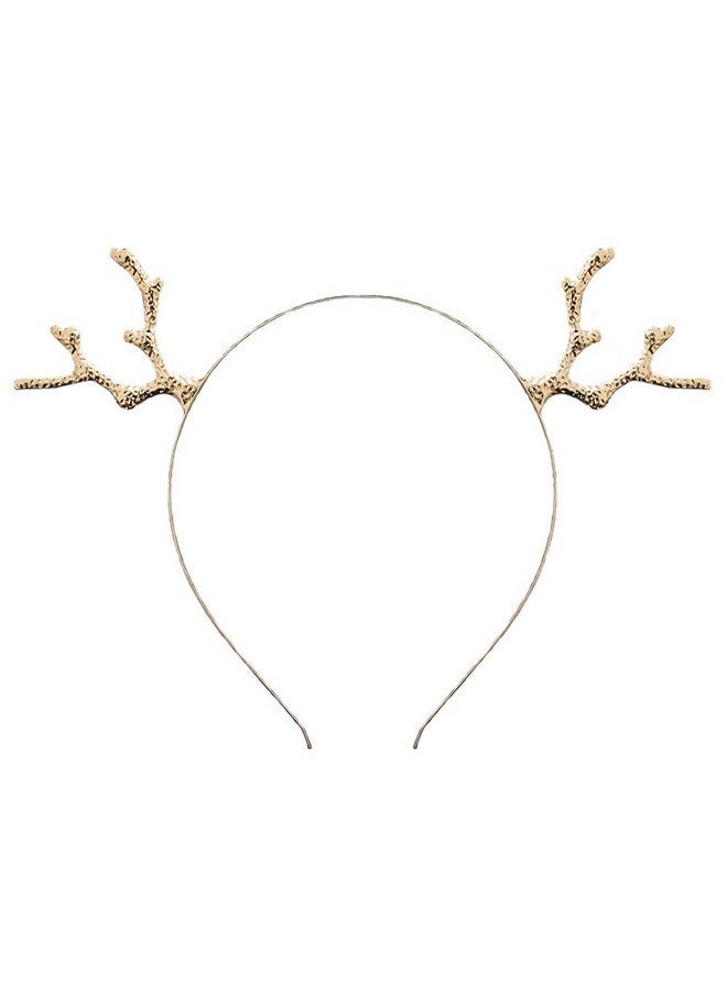 YAXAMING Reindeer Antler Headband Christmas Deer Antler Hairband Fawn Horn Hair Bands Women Girls Hair Hoop Headdress Headwear Headpiece Party Decoration Cosplay Costume Cute Handmade Hair Accessories Golden - Image 1