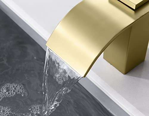 SUMERAIN Two Handle Roman Tub Faucet 3 Hole Waterfall Bathtub Faucet Brushed Gold with Valve - Image 5