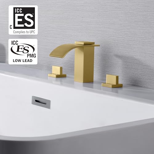 SUMERAIN Two Handle Roman Tub Faucet 3 Hole Waterfall Bathtub Faucet Brushed Gold with Valve - Image 2