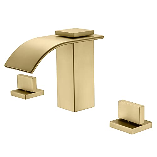 SUMERAIN Two Handle Roman Tub Faucet 3 Hole Waterfall Bathtub Faucet Brushed Gold with Valve - Image 1