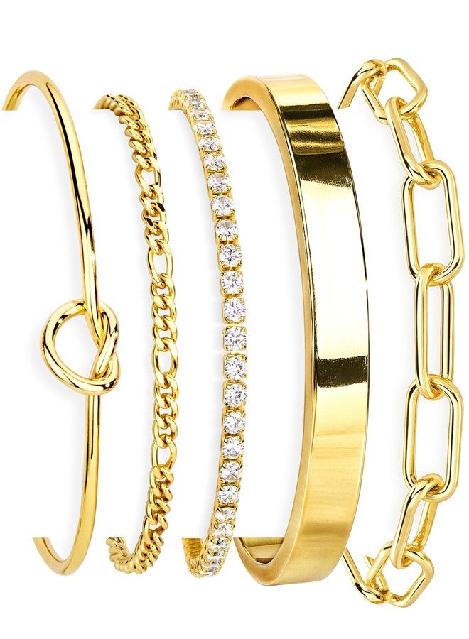 Gokeey Gold Bracelets for Women Trendy 14K Gold Plated Bangle Cuff Bracelet Set for Women No Tarnishi Bracelets Stack Jewelry Gifts for Women, Gold 02, zircon gemstone - Image 1