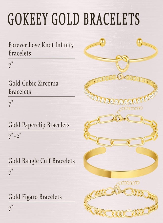 Gokeey Gold Bracelets for Women Trendy 14K Gold Plated Bangle Cuff Bracelet Set for Women No Tarnishi Bracelets Stack Jewelry Gifts for Women, Gold 02, zircon gemstone - Image 4
