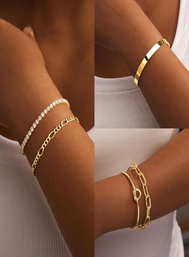 Gokeey Gold Bracelets for Women Trendy 14K Gold Plated Bangle Cuff Bracelet Set for Women No Tarnishi Bracelets Stack Jewelry Gifts for Women, Gold 02, zircon gemstone - Image 3