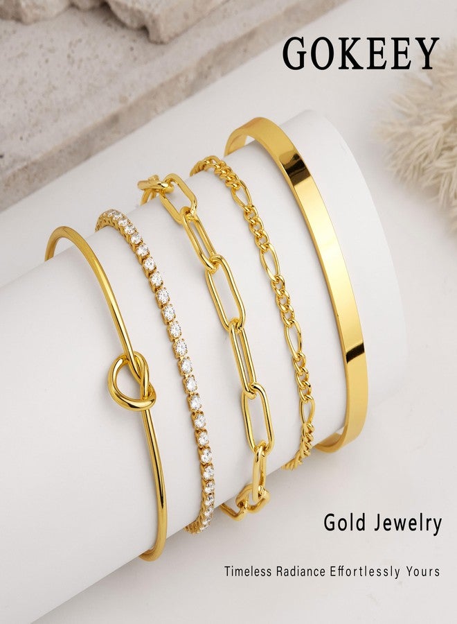Gokeey Gold Bracelets for Women Trendy 14K Gold Plated Bangle Cuff Bracelet Set for Women No Tarnishi Bracelets Stack Jewelry Gifts for Women, Gold 02, zircon gemstone - Image 5