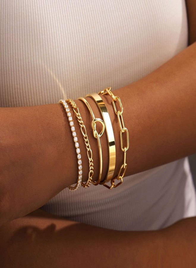 Gokeey Gold Bracelets for Women Trendy 14K Gold Plated Bangle Cuff Bracelet Set for Women No Tarnishi Bracelets Stack Jewelry Gifts for Women, Gold 02, zircon gemstone - Image 2