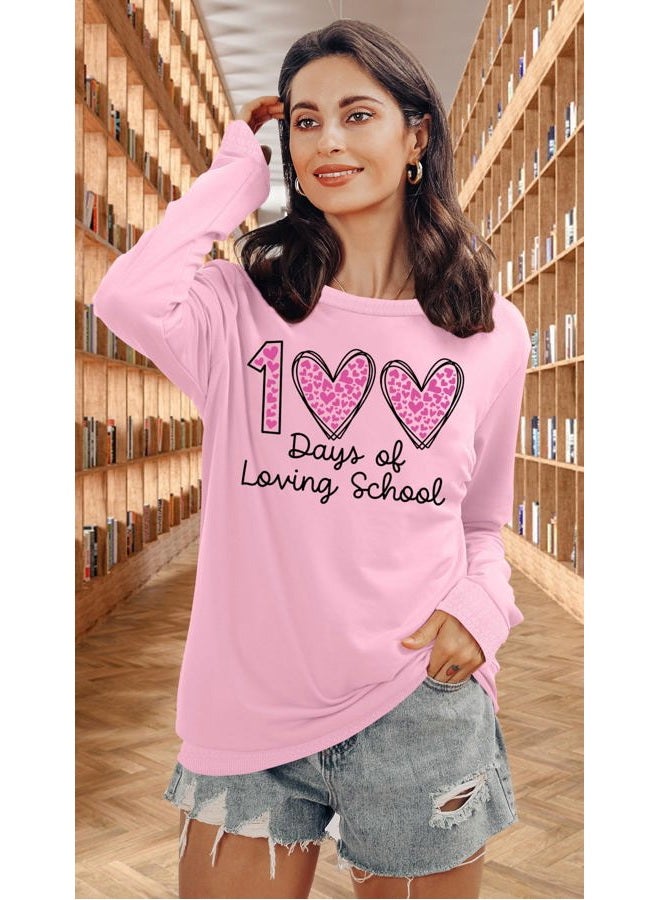 PICKID 100 Days of School Sweatshirt - Pink - Women's - XL - Soft - Crew Neck - Long Sleeve - 100th Day of School Celebration Gift - Teacher & Student Apparel - Image 4