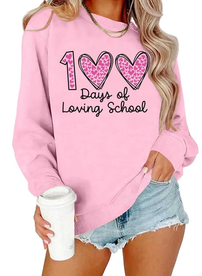 PICKID 100 Days of School Sweatshirt - Pink - Women's - XL - Soft - Crew Neck - Long Sleeve - 100th Day of School Celebration Gift - Teacher & Student Apparel - Image 1