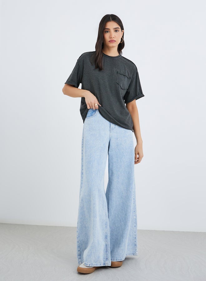 Take Two Grey Pocket Detail Oversized T-Shirt - Image 2