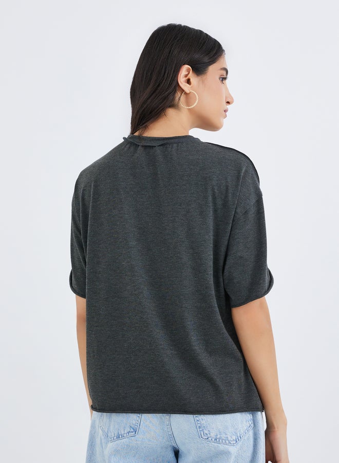 Take Two Grey Pocket Detail Oversized T-Shirt - Image 4