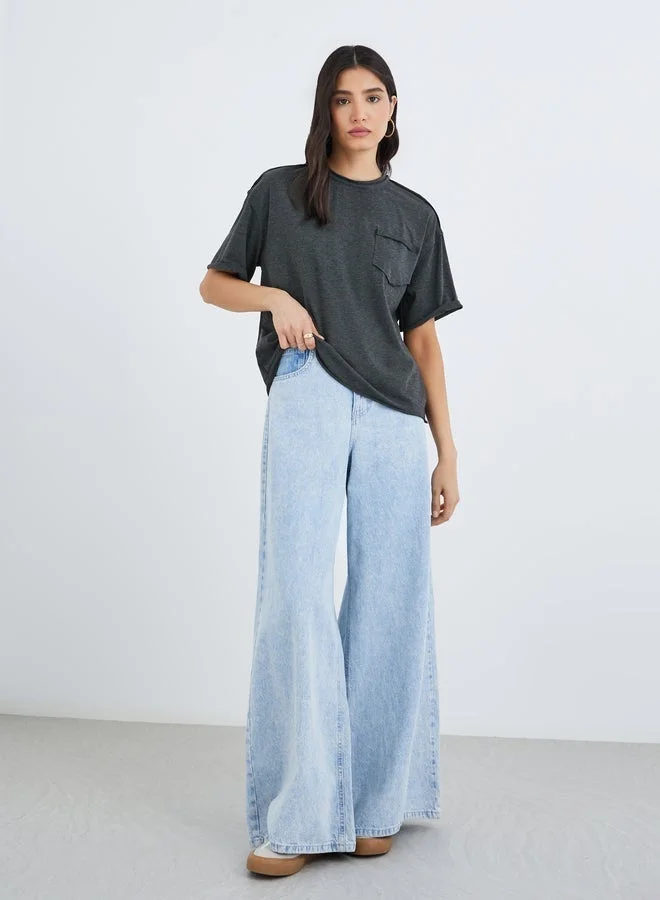Take Two Grey Pocket Detail Oversized T-Shirt