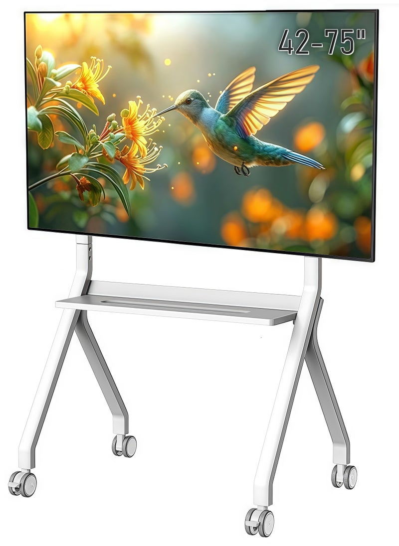 FlashHawk Mobile TV Stand with Wheels for 42-75 Inch Screen TVs or Interactive Whiteboard, Floor TV Cart for Home School Office White  - Image 1