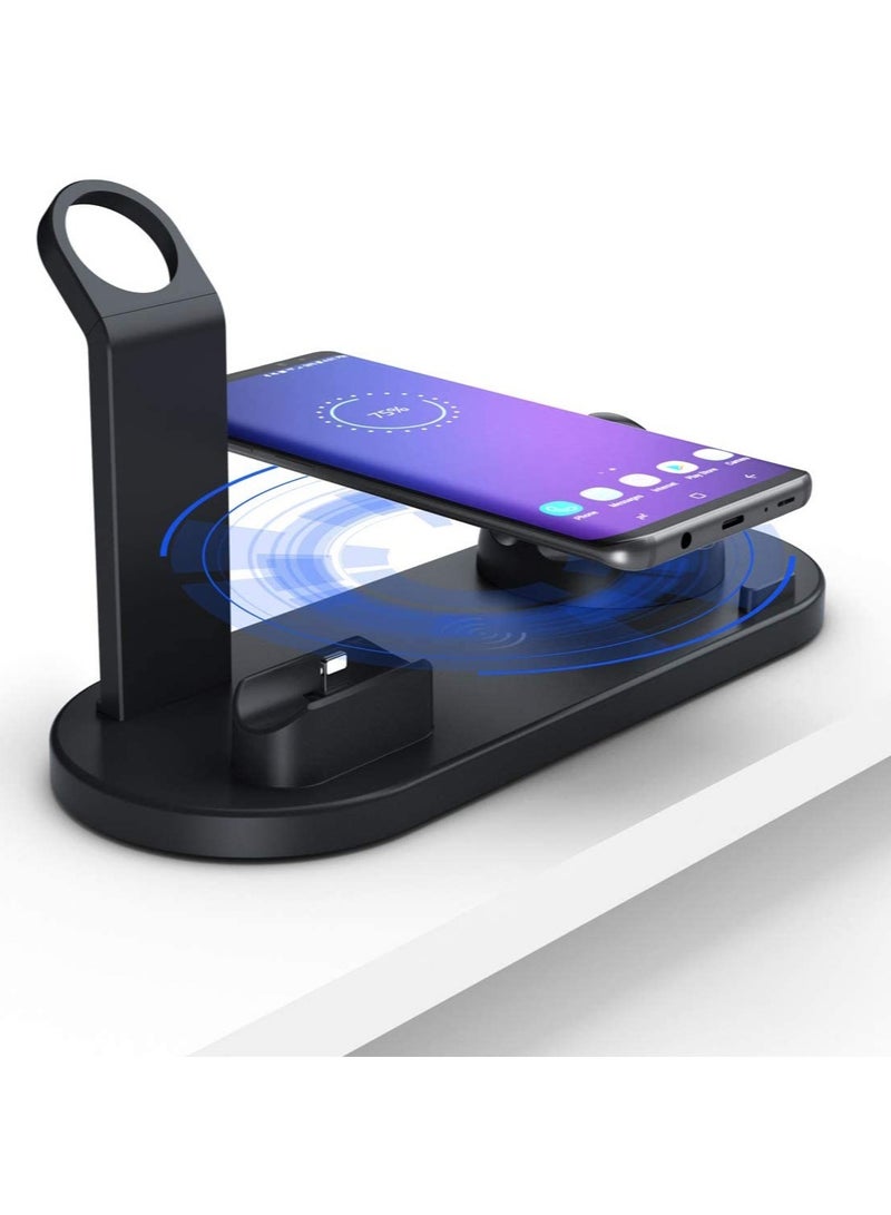 6-in-1 Wireless Charger, Fast Wireless Charging Station with 360° Rotatable Charger Dock for Apple Watch/AirPods/Pencil, iPhone Series/Micro/Type C Phones and Galaxy Series (Black) - Image 2