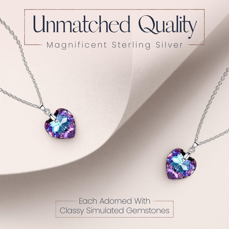 Crystalline Azuria Pendant Necklace Purple Heart With Crystals Sterling Silver Women's Jewelry 18 inches for Women - Image 5