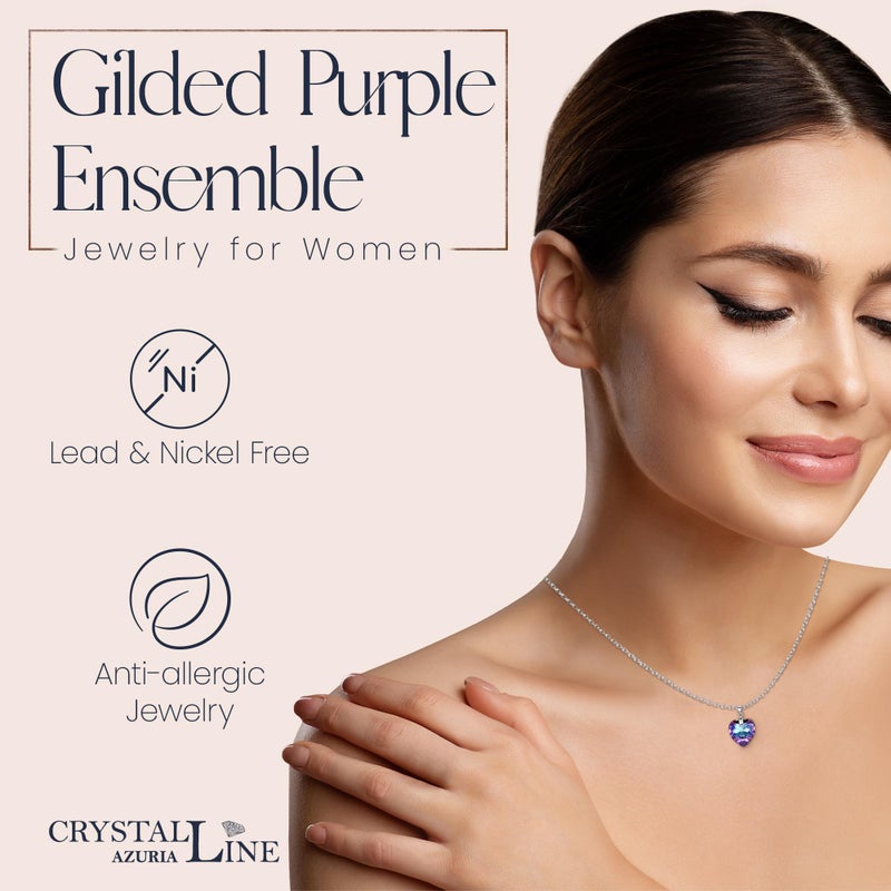Crystalline Azuria Pendant Necklace Purple Heart With Crystals Sterling Silver Women's Jewelry 18 inches for Women - Image 3