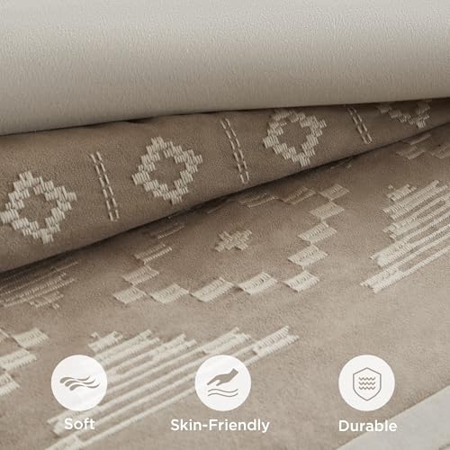 Woolrich John Rich & Bros. Woolrich Queen Comforter Set – Sutherland 5-Piece Microsuede Embroidered Bedding Set with Decorative Pillows, Taupe - Image 3
