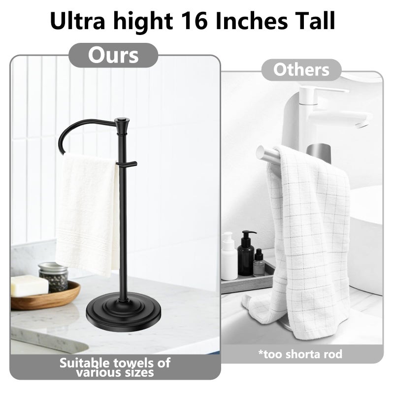 UNCONSIL Black Bath Hand Towel Holder Stand,Stainless Steel 16 Inch Free Standing Towel Rack,Heavy Weight Towel Bar for Bathroom Vanity Countertop &Kitchen - Image 2
