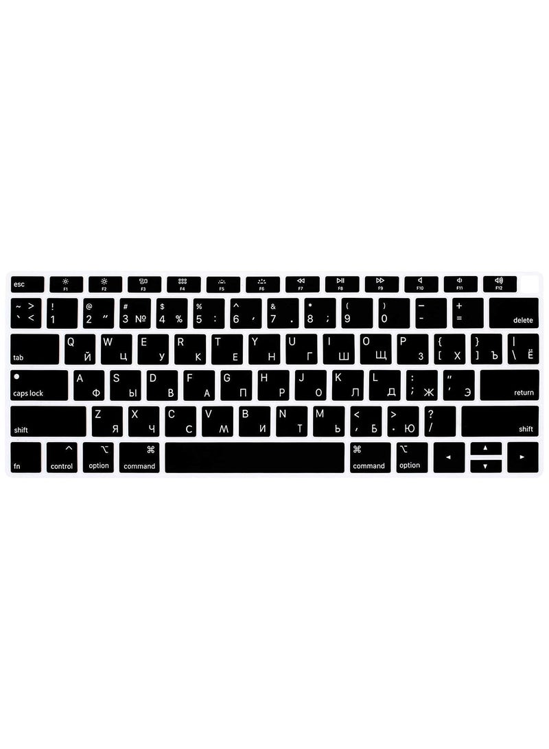 AMM Russian/English Silicone Keyboard Cover Skin for MacBook New Air 13-inch (A1932,2018,2019 Release) - US Version, Retina Display & Touch ID Compatible, Black - Image 1