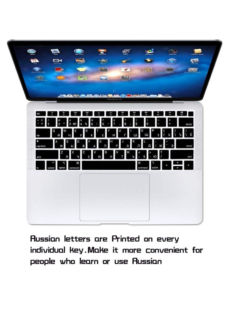 AMM Russian/English Silicone Keyboard Cover Skin for MacBook New Air 13-inch (A1932,2018,2019 Release) - US Version, Retina Display & Touch ID Compatible, Black - Image 3
