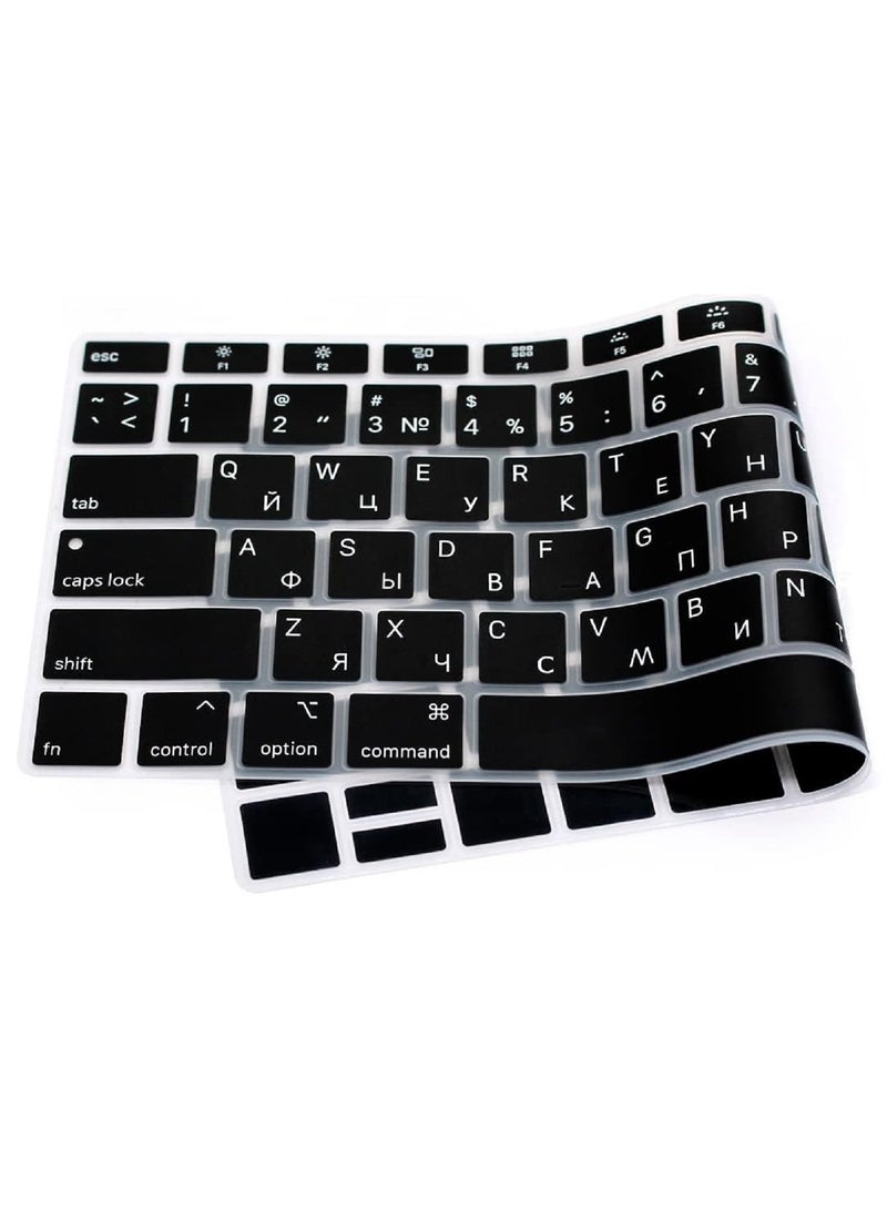 AMM Russian/English Silicone Keyboard Cover Skin for MacBook New Air 13-inch (A1932,2018,2019 Release) - US Version, Retina Display & Touch ID Compatible, Black - Image 4