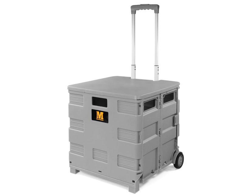 MaxWorks Collapsible Rolling Utility Cart with Lid 80 lb Capacity Folding Dolly with Telescoping Handle Heavy Duty Plastic Crate on Wheels for Shopping Office and Teachers (50876) - Image 1