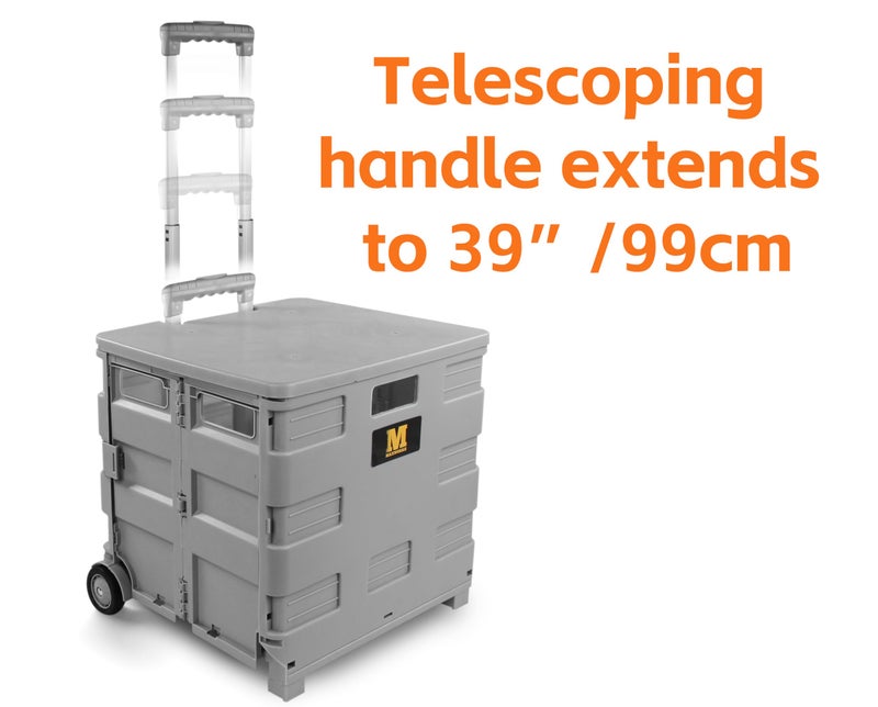 MaxWorks Collapsible Rolling Utility Cart with Lid 80 lb Capacity Folding Dolly with Telescoping Handle Heavy Duty Plastic Crate on Wheels for Shopping Office and Teachers (50876) - Image 2