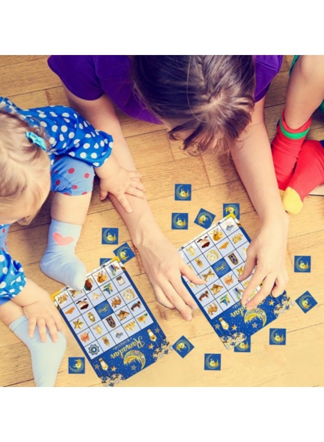 GGEROU Ramadan Bingo Game Cards Set for Ramadan Family Activities，Eid Ramadan Mubarak Bingo Game 24 Players Ramadan Bingo Cards Blue - Image 5