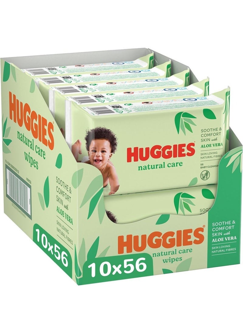Huggies Natural Baby Wipes, Aloe Vera Wipes, 10 Pack x 56 (560 Wipes) 