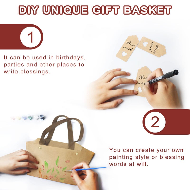KEVTVEK Bigger Baskets for Gifts Empty, 6 Pack Sturdy Kraft Basket With Handles Gift Basket Kit, 6 Shrink Wrap Bags, 6 Bows and Hang Tag, Empty Gift Baskets to Fill for Easter Birthday Baby Shower - Image 5