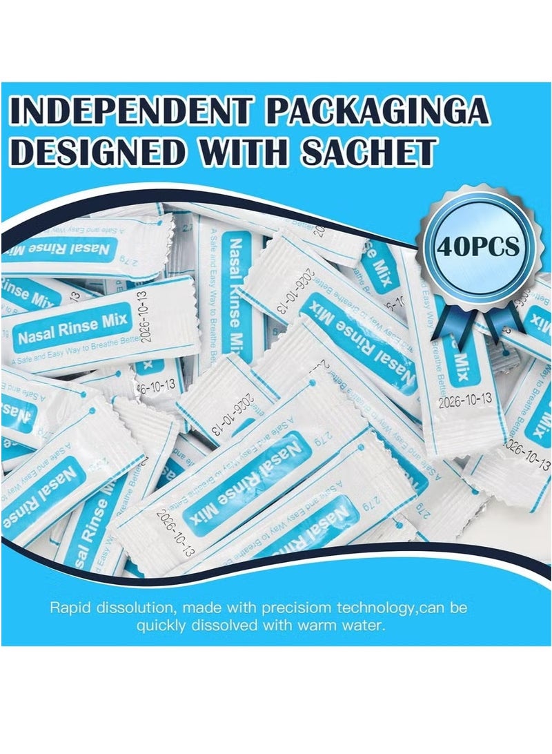 Miamia 40 Pre-Mixed Saline Packets Sinus Rinse for Neti Pots and Nasal Irrigation Systems, Salt Packets Effective Sinus Rinse for Allergies Congestion  - Image 3