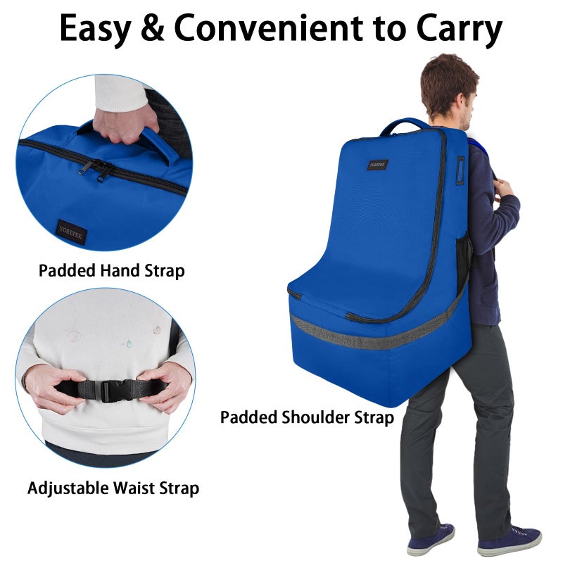 YOREPEK Car Seat Travel Bag, Padded Car Seats Backpack for Air Travel, Heavy Duty Carseat Travel Bag for Airplane, Airport Gate Check Bag (Blue) - Image 5