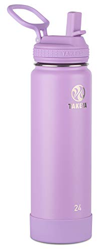 Takeya Actives Water Bottle with Straw Lid  Durable  EasyCare Water Bottle with Stainless Steel Insulation  BPAFree Lid with Carry Handle  Straw  DishwasherSafe  24 oz Lilac