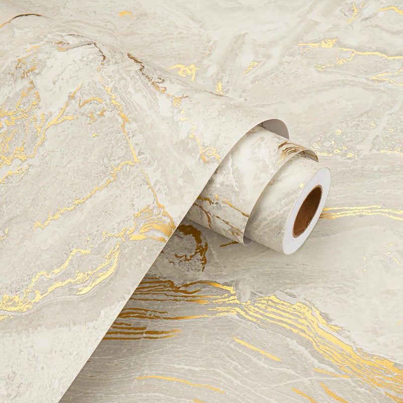 WESTICK Waterproof Matte Beige Gold Marble Conatct Paper Self Adhesive Marble Counter Top Peel and Stick Wallpaper Removable Granite Countertop Contact Paper for Kitchen Tables Cabinets 177 x 80 - Image 2