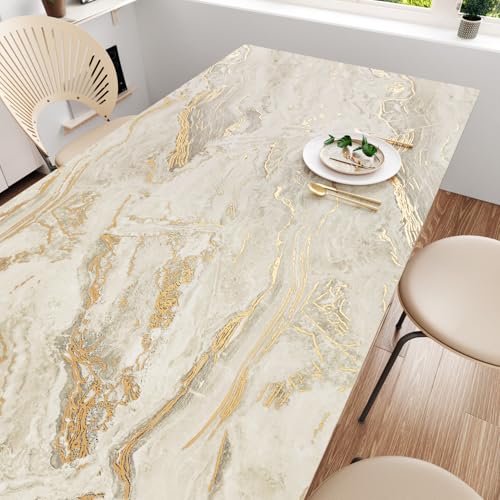 WESTICK Waterproof Matte Beige Gold Marble Conatct Paper Self Adhesive Marble Counter Top Peel and Stick Wallpaper Removable Granite Countertop Contact Paper for Kitchen Tables Cabinets 177 x 80 - Image 3