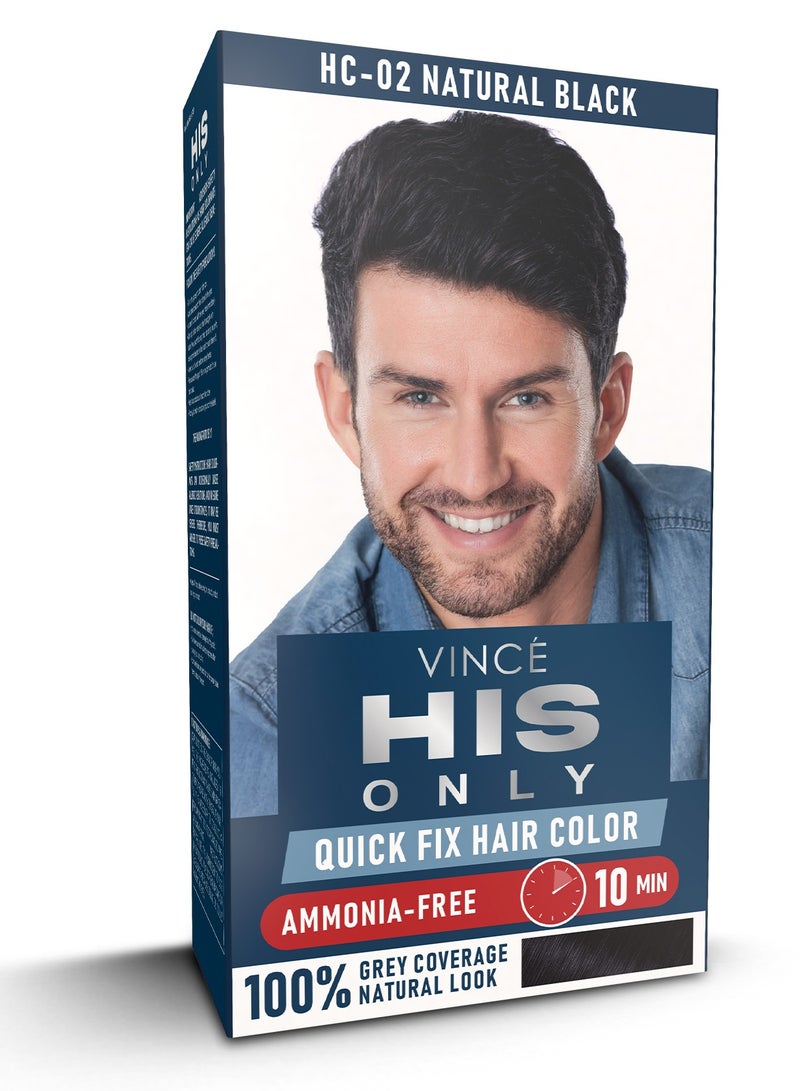 فينس صبغة شعر للرجال (HC-02) - أسود طبيعي - خالية من الأمونيا، تغطية 100% للشعر الرمادي، غنية بزيت الزيتون والأفوكادو - تضيف نعومة ولمعانًا - لطيفة وسريعة وطويلة الأمد لجميع أنواع الشعر - Image 1