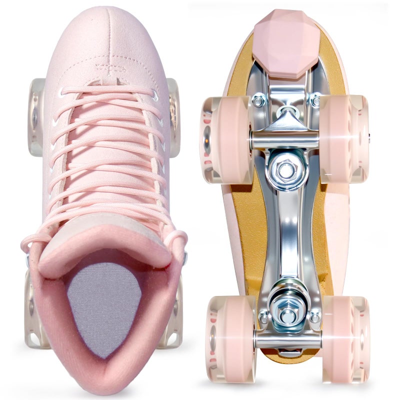 TUOSAMTIN Roller Skates for Women or Men with Height Adjustable Rubber Stoppers Retro Suede Quad Roller Skates for Outdoor and Indoor (Pink, 7) - Image 3
