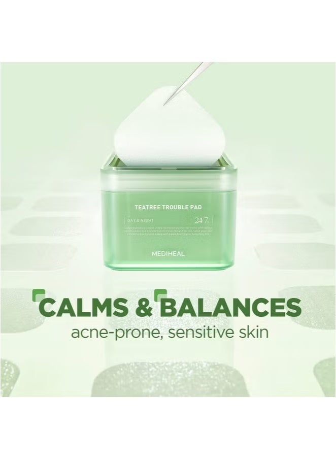 MEDIHEAL Teatree Trouble Facial Toner Pads with Tea Tree & Lactobacillus - Soothing Cotton Pads for Sensitive & Acne Prone Skin - Vegan Face Gauze, 100 Pads - Image 2