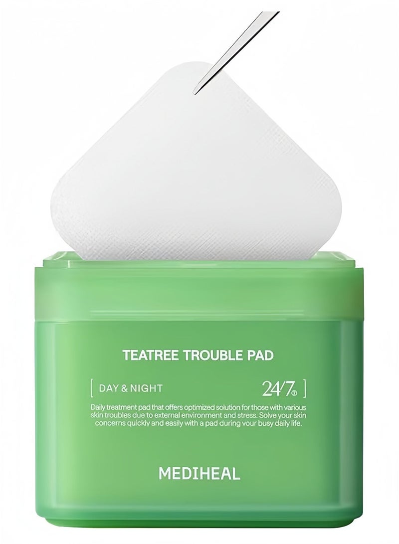 MEDIHEAL Teatree Trouble Facial Toner Pads with Tea Tree & Lactobacillus - Soothing Cotton Pads for Sensitive & Acne Prone Skin - Vegan Face Gauze, 100 Pads - Image 1