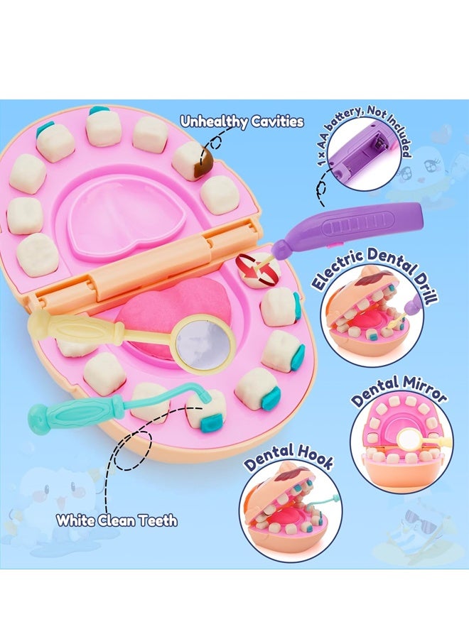 أطفال طبيب الأسنان الصغير لعب العجينة مجموعة لعبة دكتور الحفر وملء Playset لعبة Playdough مجموعة، دكتور DIY لعبة Playset للأطفال الصغار 3 سنوات وما فوق، الفن والحرف الهدية مع القوالب، النماذج - Image 5