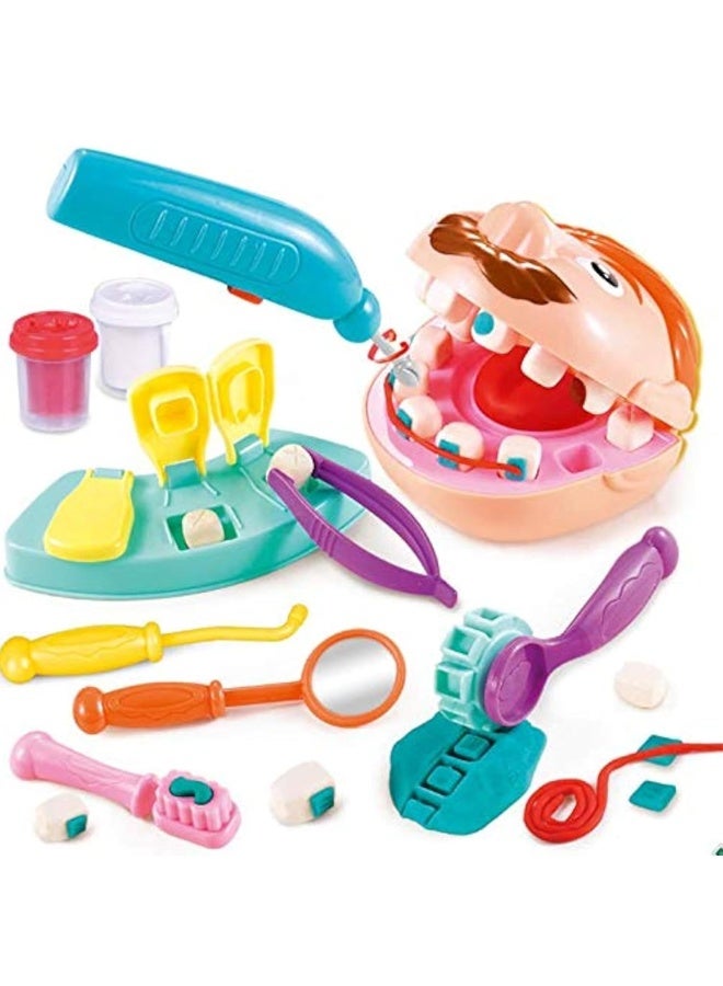 أطفال طبيب الأسنان الصغير لعب العجينة مجموعة لعبة دكتور الحفر وملء Playset لعبة Playdough مجموعة، دكتور DIY لعبة Playset للأطفال الصغار 3 سنوات وما فوق، الفن والحرف الهدية مع القوالب، النماذج - Image 1