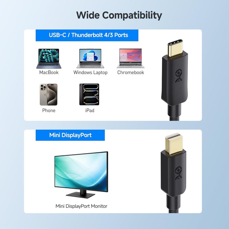 CableMatters Unidirectional USB C to Mini DisplayPort Cable - 6ft, (USB C to Mini DP Cable) Supporting 4K 60Hz - Not Compatible with USBC or Thunderbolt 3 Storage, Not for Thunderbolt/USBC Monitor - Image 5