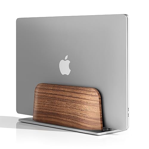 UPERGO Vertical Laptop Stand for Desk Laptop Holder to Dock MacBook MacBook Pro and Other Laptops Black Walnut Wood - Image 1