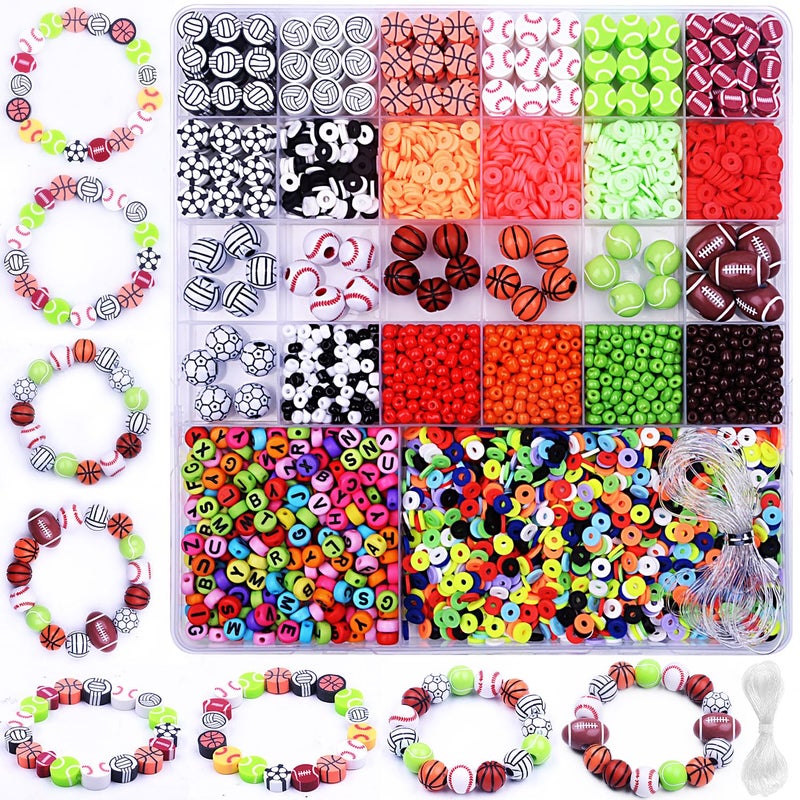 BBita 2480pcs Sports Ball Polymer Clay Beads Charms for Friendship Bracelets Making Kit Cute Fun Beads DIY Arts Crafts Birthday Gifts for Kids Girls Baseball Basketball Soccer Rugby Volleyball Football Bead - Image 2