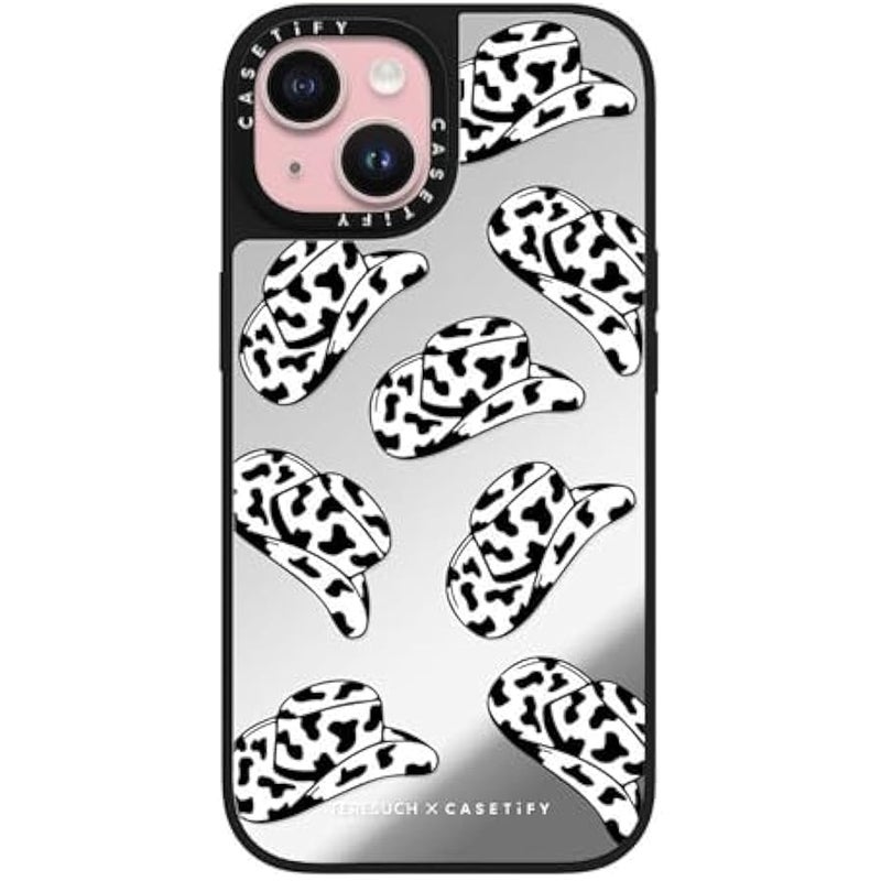 Casetify Mirror iPhone 15 Case 【Reflective / 4.9ft Drop Protection/Compatible with Magsafe】 - The Cowgirl - Silver on Black - Image 1