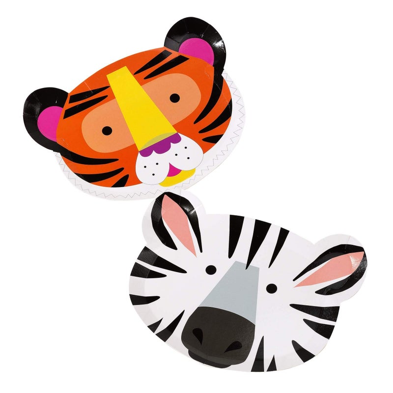 Talking Tables 12 x Safari Jungle Zoo Animal Party Plates - Tiger & Zebra Design - Perfect for Birthdays - Fun and Durable Disposable Paper Plates for Kids - 9 Inch Diameter - Image 1
