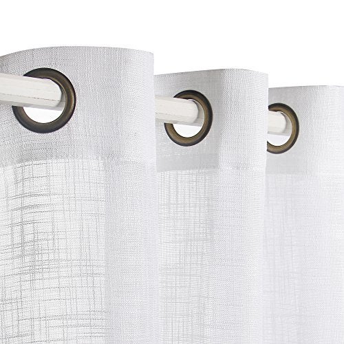 VOILYBIRD Palma White Linen 108 Inches Long Semi Sheer Curtains Set of 2 Panels Bronze Grommet Top (52''W x 108''L, White) - Image 3