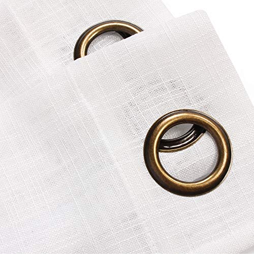 VOILYBIRD Palma White Linen 108 Inches Long Semi Sheer Curtains Set of 2 Panels Bronze Grommet Top (52''W x 108''L, White) - Image 2